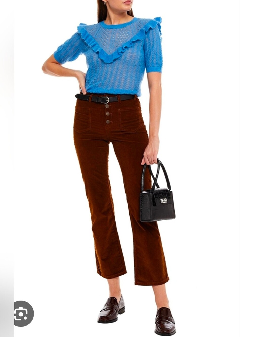 MAJE Cropped Stretch Corduroy kick-flare pants Sz 4 Brown